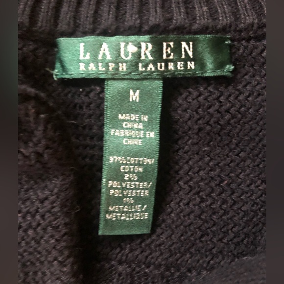 Lauren Ralph Lauren Black &Metallic Gold Striped Collared Latch Thick Knit Swtr - Picture 7 of 12